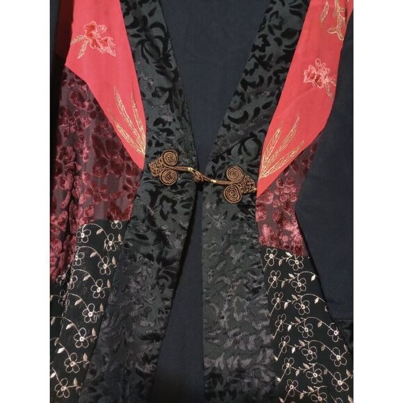 Roamans Kimono Ladies 18W Black Semi Sheer‎ Red Velour - Picture 3 of 7